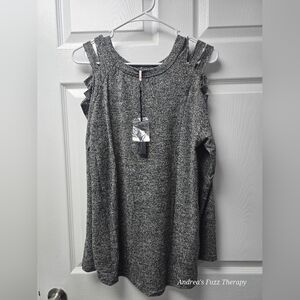 Gray Women's Slit Shoulder Top